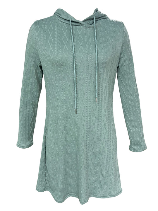 Damen Kapuzenkleid mit strukturiertem Strickmuster und lässigem Schnitt EB