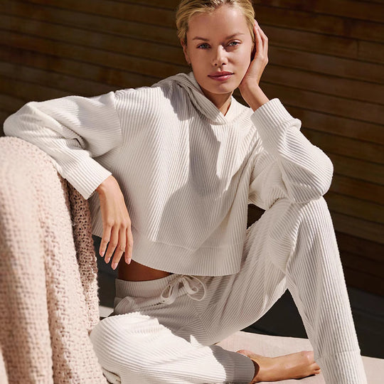 Damen entspanntes Crop-Sweatshirt und bequeme Jogginghose Set EB