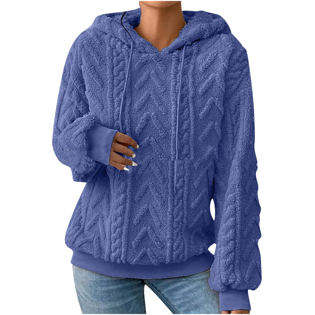 Damen nan kuscheliger Kapuzenpullover mit Zopfmuster Eingrifftaschen und Rippbündchen EB