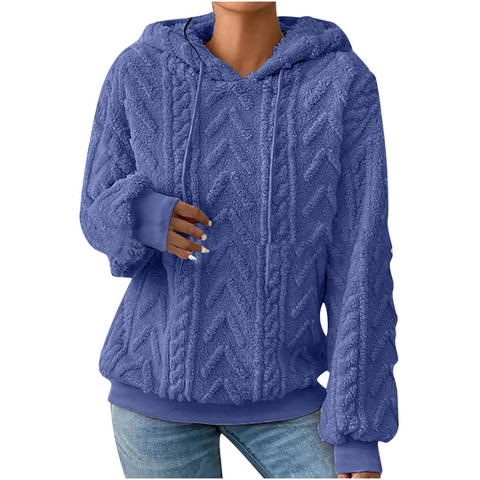 Damen nan kuscheliger Kapuzenpullover mit Zopfmuster Eingrifftaschen und Rippbündchen EB