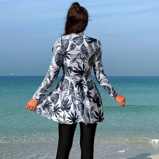 Damen modischer Longsleeve-Badeanzug mit Rock EB