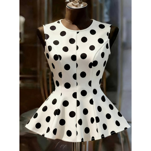 Damen Peplum-Oberteil mit modernen Punkten EB