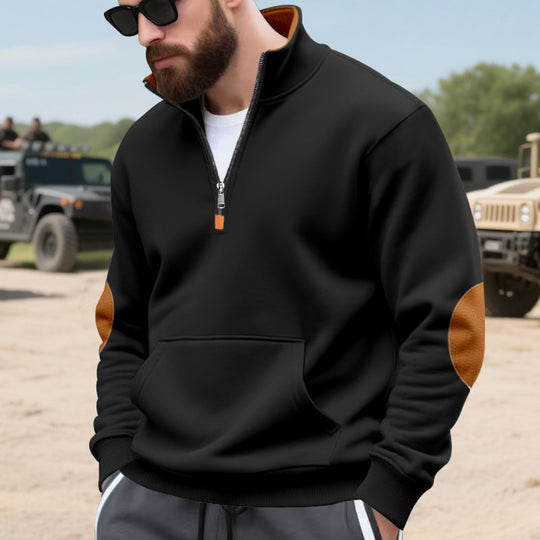 Herren sportlicher Pullover mit halbem Reißverschluss und praktischem Kängurutasche EB
