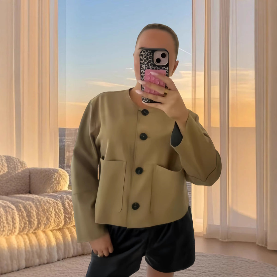 Damen modische Kurzjacke mit eleganten Knopfdetails und praktischen Taschen EB
