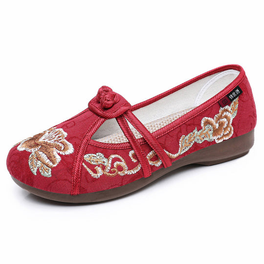 Damen Ballerinas mit kunstvollem Blumenstickerei und elastischem Riemen EB