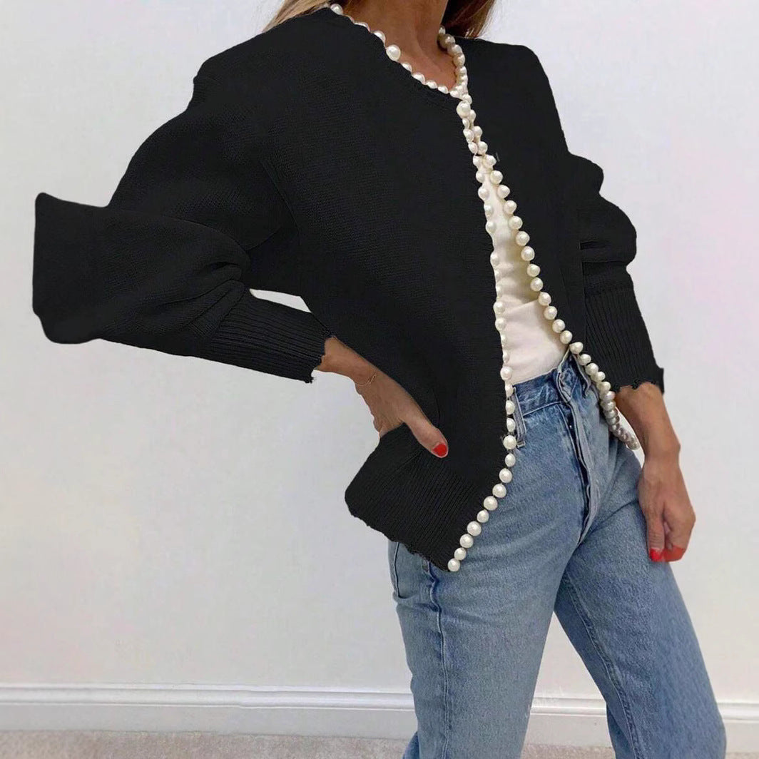 Damen Strickjacke mit Perlenbesatz EB