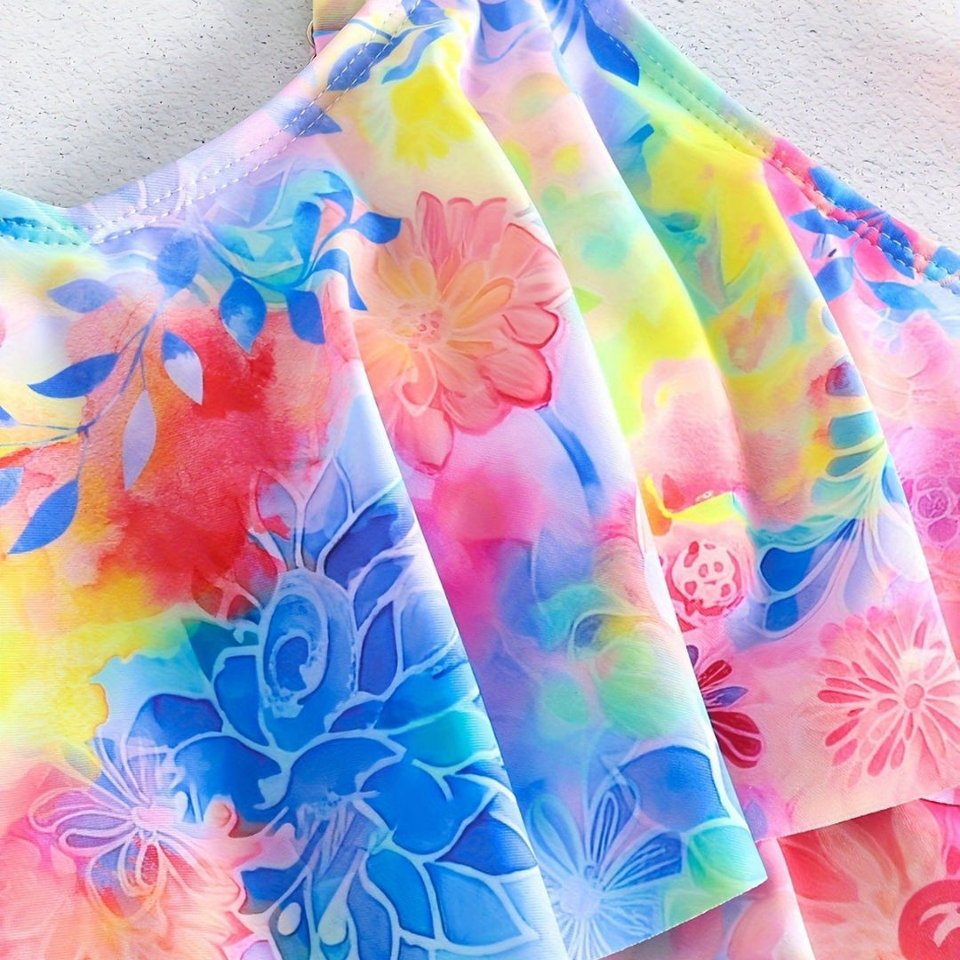 Damen Freizeit-Badeoberteil mit leichtem Rüschendesign und Shorts EB