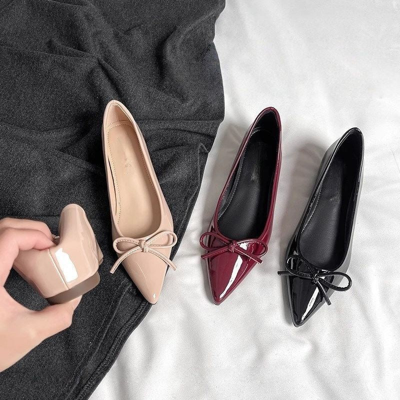 Damen elegante Ballerinas mit spitzem Design und Schleifenverzierung EB