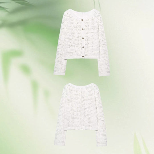 Damen Strickjacke mit feiner Häkelstruktur und praktischen Taschen EB