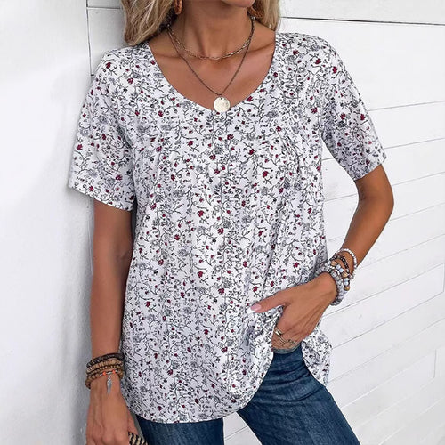 Damen Blusenshirt mit floralem Print und dekorativen Druckdetails Heidi-Mode