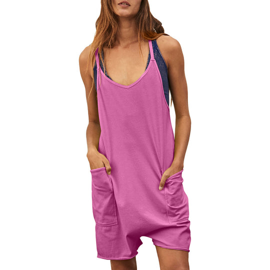 Damen komfortabler Overall mit tiefem Ausschnitt und praktischen Taschen EB