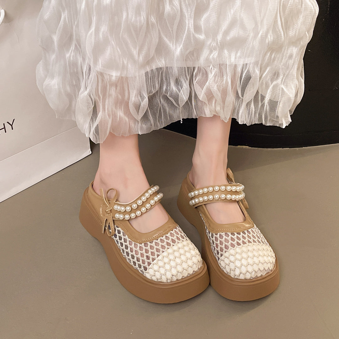Damen Komfortable und elegante Mules mit Perlverzierung und atmungsaktivem Obermaterial EB