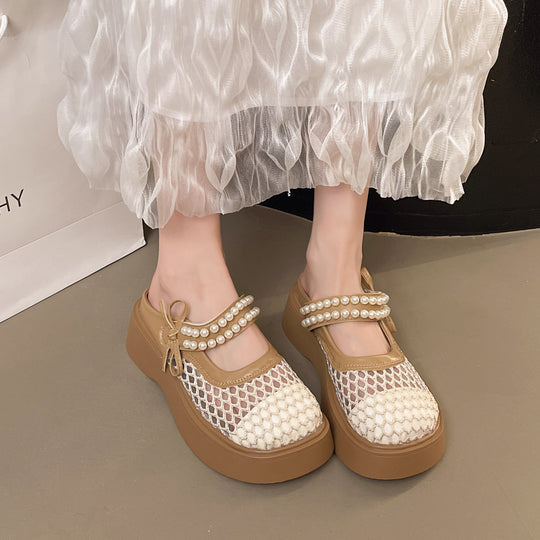 Damen Komfortable und elegante Mules mit Perlverzierung und atmungsaktivem Obermaterial EB