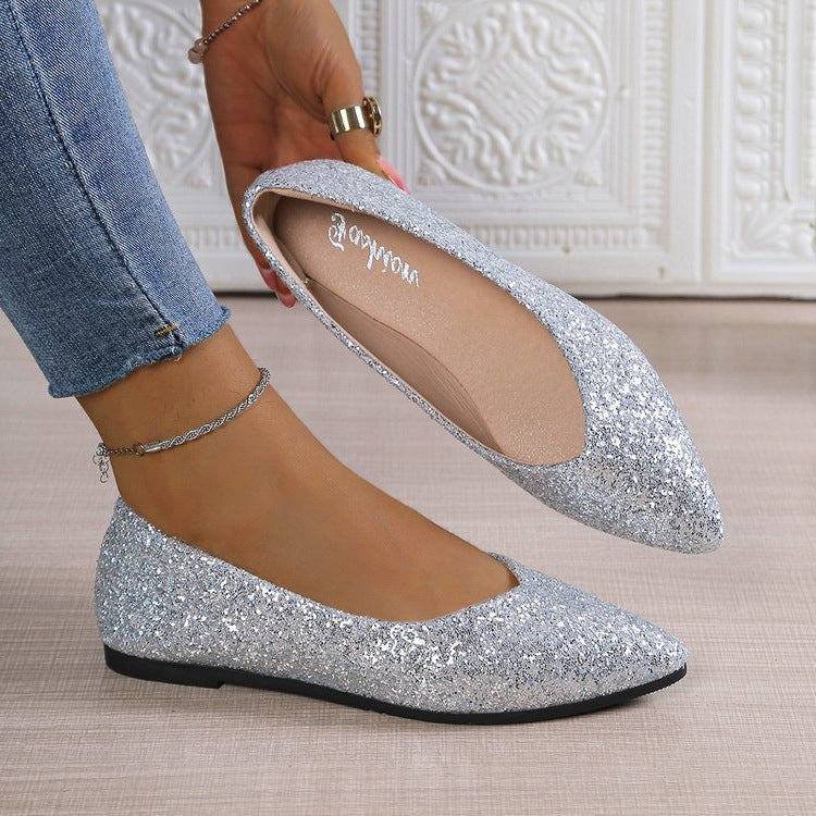 Damen Glitzernde Ballerinas mit spitzem Zehenbereich EB