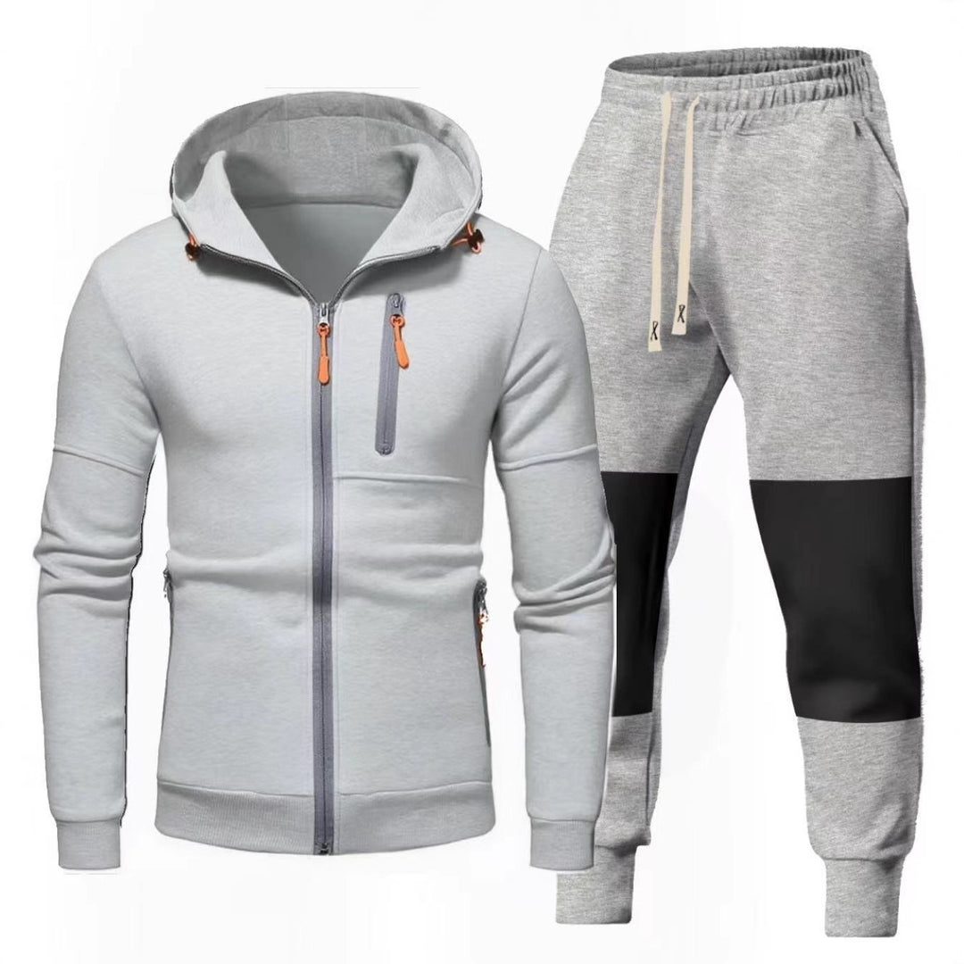 Herren Sportliches Hoodie- und Jogginghose-Set mit Funktionalen Reißverschlusstaschen EB