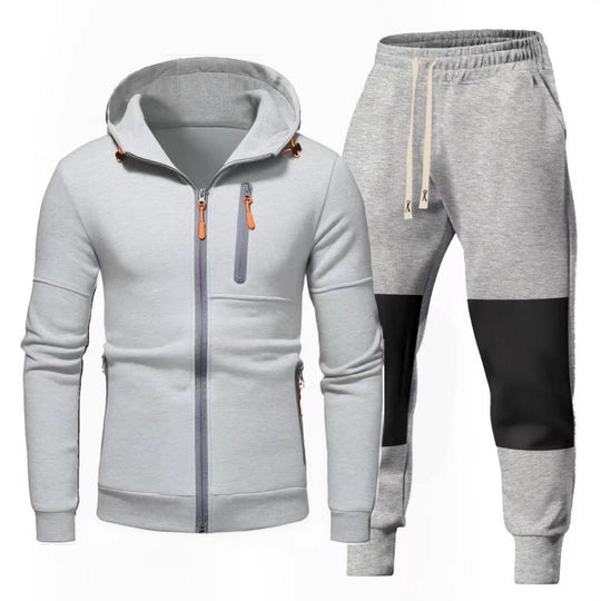 Herren Sportliches Hoodie- und Jogginghose-Set mit Funktionalen Reißverschlusstaschen EB
