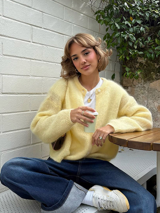 Damen weicher Strickcardigan mit großen Puffärmeln EB