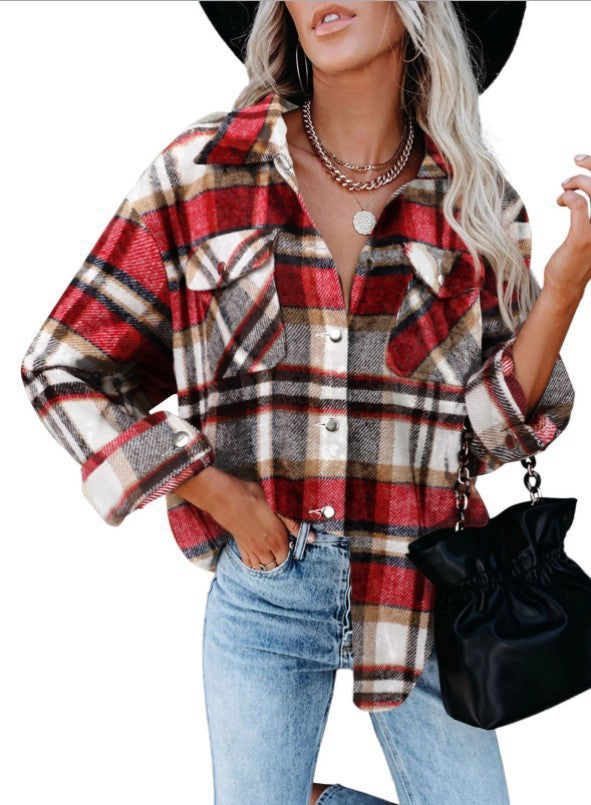 Damen Karobluse mit aufgesetzten Taschen und modernem Schnitt EB