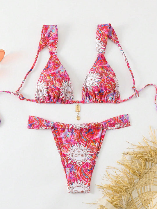 Damen Triangel-Bikini mit verspieltem Mustermix EB