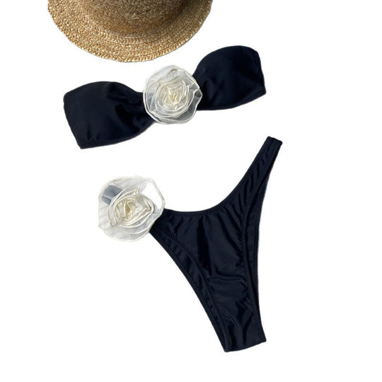 Damen Bandeau-Bikini-Set mit eleganter Blumenapplikation EB