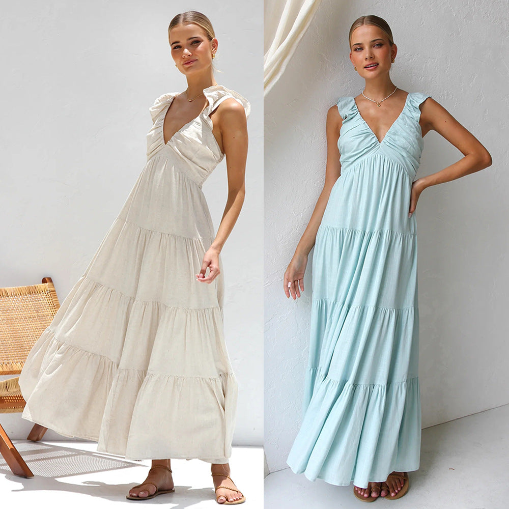 Damen Maxikleid mit verspielten Rüschendetails und fließendem Schnitt EB