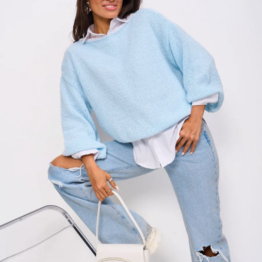 Damen Flauschiger Off-Shoulder Pullover mit überschnittenen Schultern EB