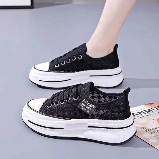 Damen Plattform Sneakers mit modischer Textil-Oberfläche und bequemer Dämpfung EB