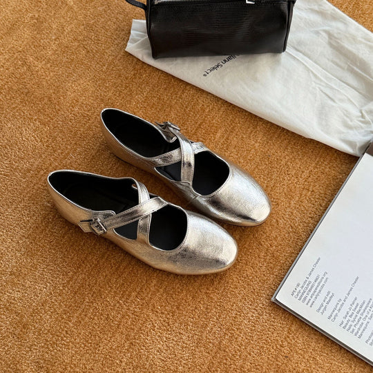 Damen Elegante und modische Mary Jane Ballerinas mit schimmerndem Riemchen EB