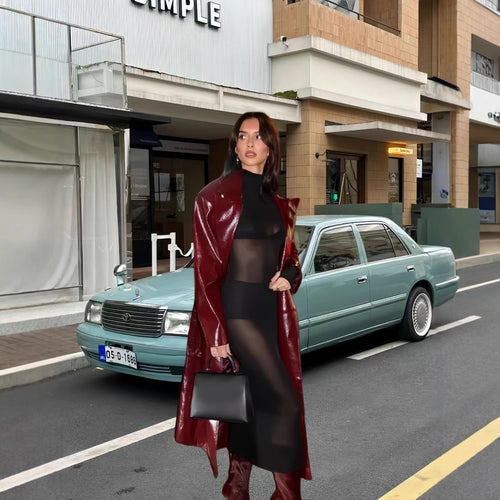 Damen Eleganter und figurbetonter Maxikleid mit transparenten Einsätzen EB