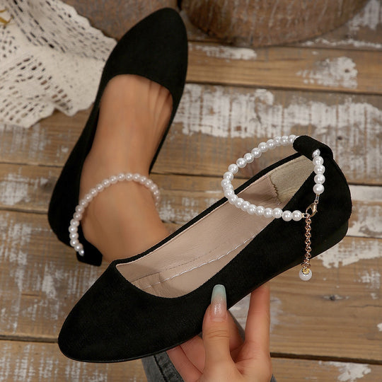 Damen Elegante und bequeme Ballerinas mit Perlenschmuck EB