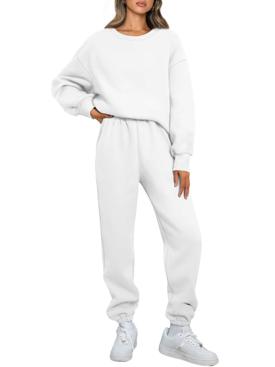 Damen nan zweiteiliges Comfort-Loungewear-Set mit oversized Rundhals, hochgeschnittener Jogginghose und elastischem Knöchelbund EB
