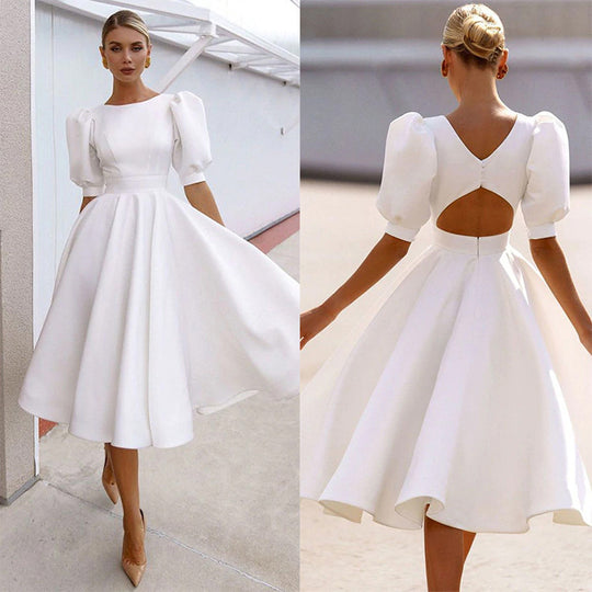 Damen A-Linie Kleid mit Puffärmeln und Taillierung EB