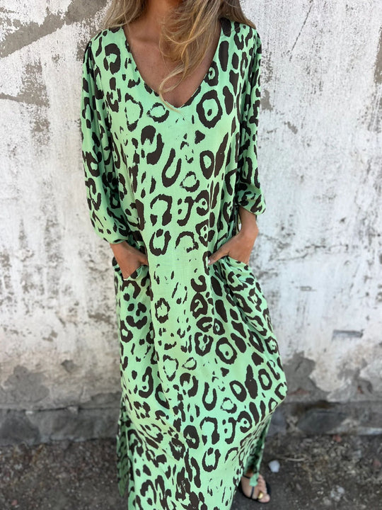 Damen Maxikleid mit tiefem V-Ausschnitt und lässigem Schnitt EB