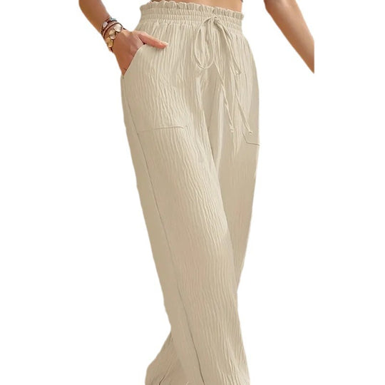 Damen lockere Stoffhose mit tiefen Taschen und elastischem Bund EB