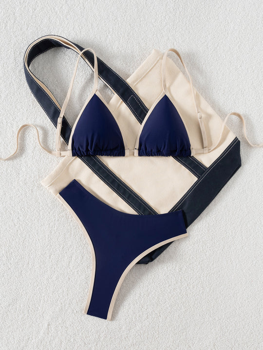 Damen Triangel-Bikini mit verspieltem Palmenmuster EB