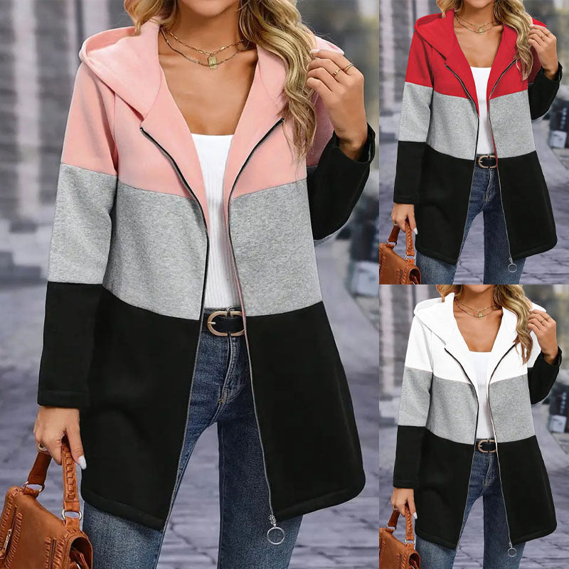 Damen Sportliche Übergangsjacke mit hohem Kragen und farblich abgesetztem Design EB