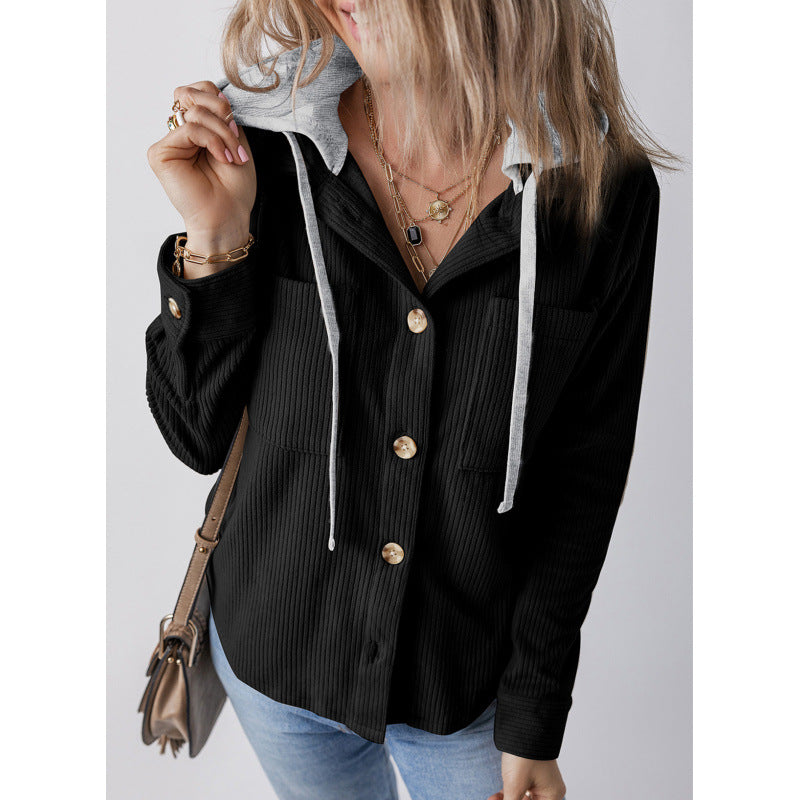 Damen lässige Hemdjacket mit Kapuze und seitlichen Taschen EB
