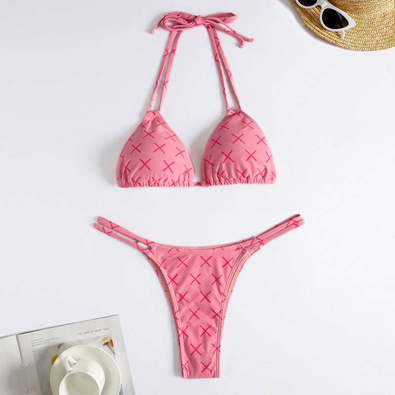 Damen Minimalistischer Triangel-Bikini mit Kreuz-Design EB
