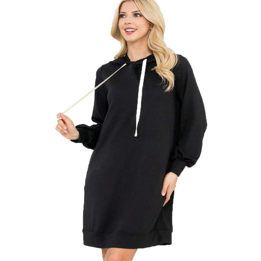 Damen Kapuzen‑Sweatkleid mit Ballonärmeln, Kordelzug und lässiger Oversize‑Passform Eichborn Berlin