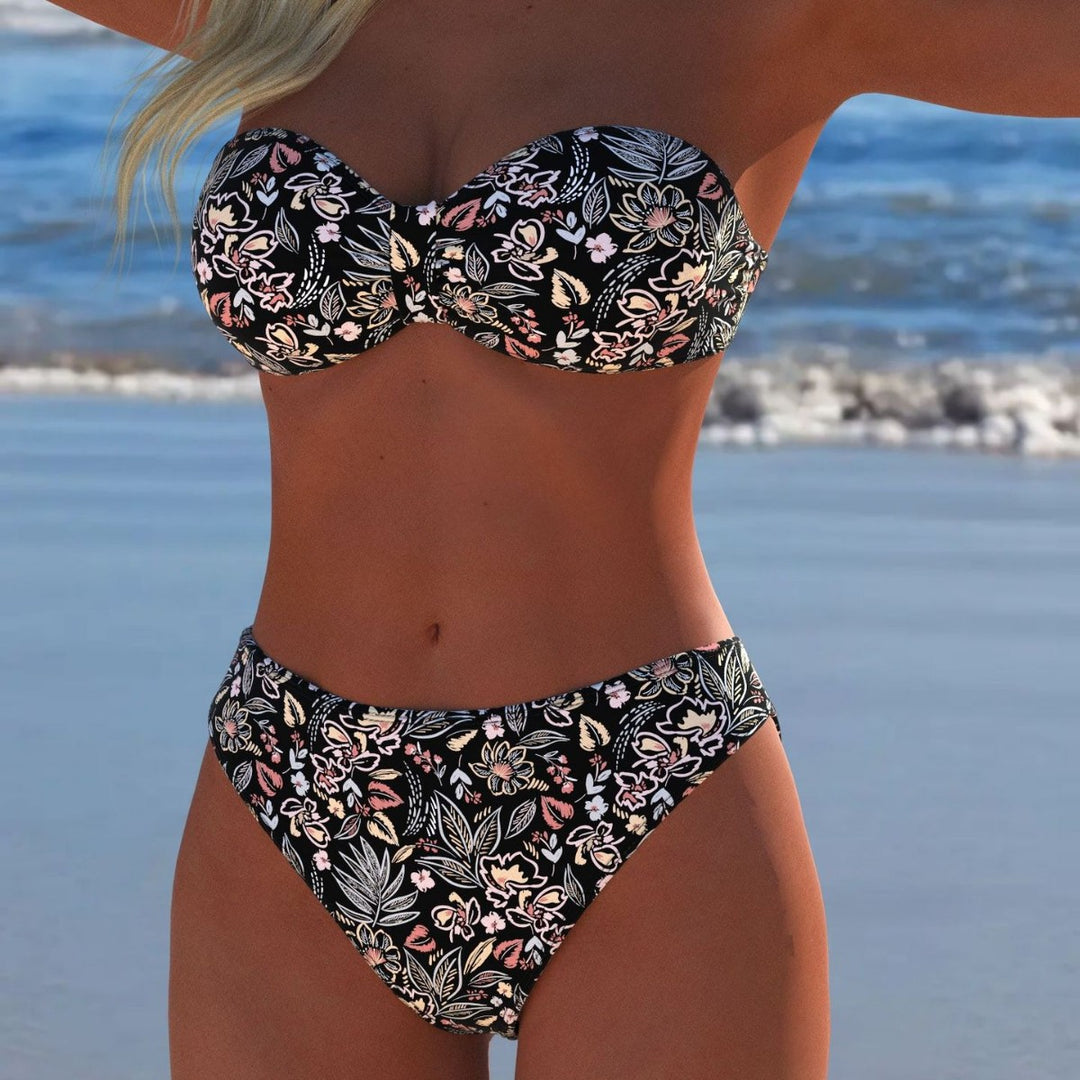 Damen Bikini-Set mit elegantem Strapless-Oberteil und hohem Taillenbund EB