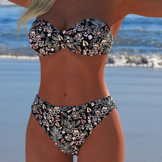 Damen Bikini-Set mit elegantem Strapless-Oberteil und hohem Taillenbund EB