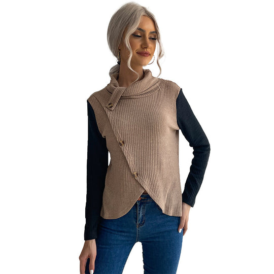 Damen Strickoberteil mit asymmetrischem Reverskragen und dekorativen Knöpfen EB