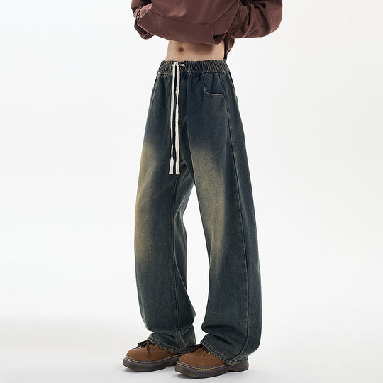 Damen Weite Denim-Hose mit elastischem Bund und regulierbarem Kordelzug EB