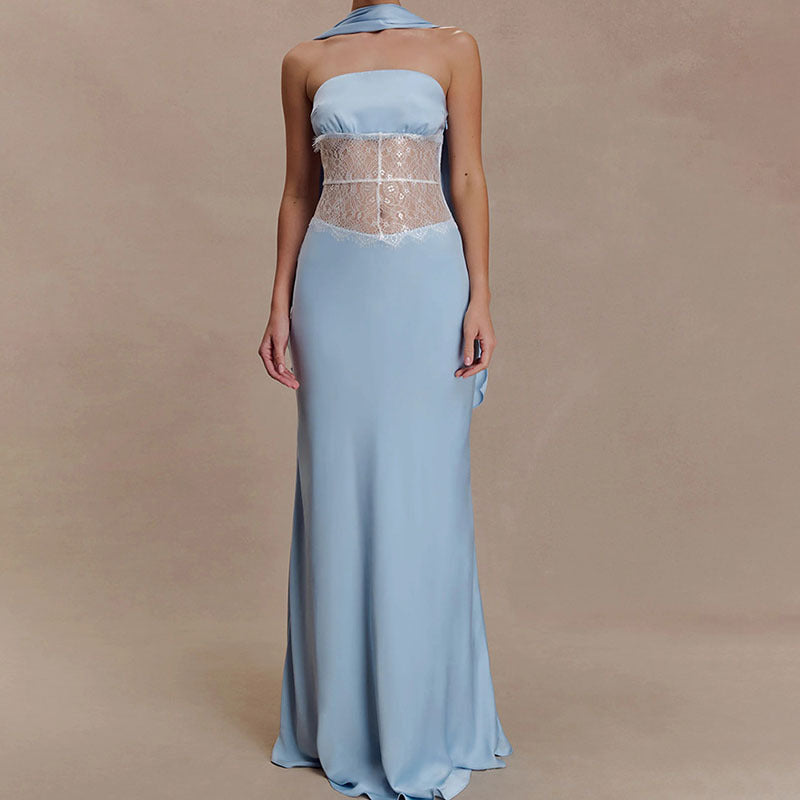 Damen Hochwertiges Abendkleid mit floralem Spitzenoberteil EB