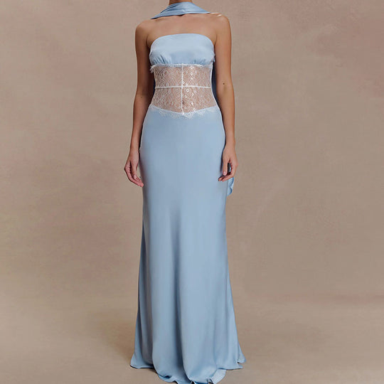 Damen Hochwertiges Abendkleid mit floralem Spitzenoberteil EB