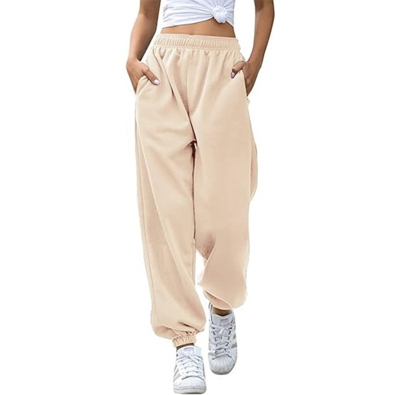 Damen nan Cozy-Sweat-Palazzohose mit hohem Komfortbund, integriertem Kordelzug und gerafften Knöchelabschlüssen EB
