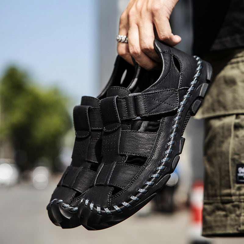 Herren Komfortable Leder-Sandalen mit atmungsaktivem Design und verstellbarem Riemensystem EB