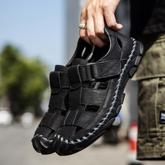 Herren Komfortable Leder-Sandalen mit atmungsaktivem Design und verstellbarem Riemensystem EB