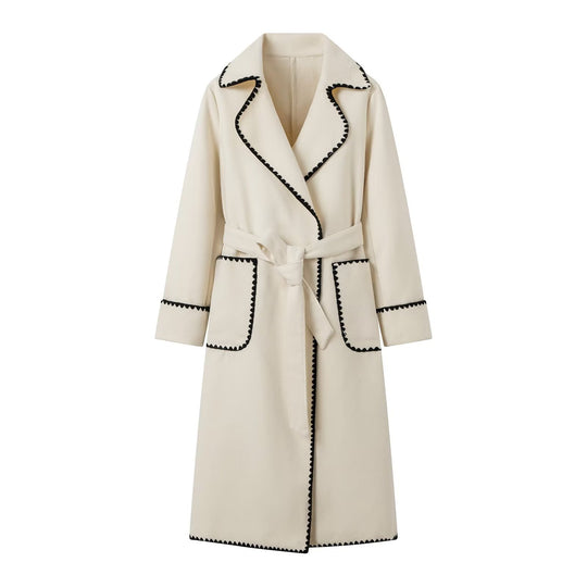 Damen elegante Übergangsjacke mit dekorativem Gürtel und hochwertigen Taschen EB