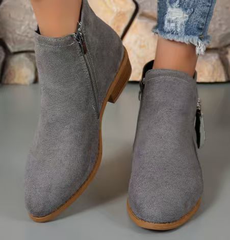 Damen Ankle-Boots aus Velourslederoptik mit seitlichem Zipper und mittelhohem Blockabsatz EB
